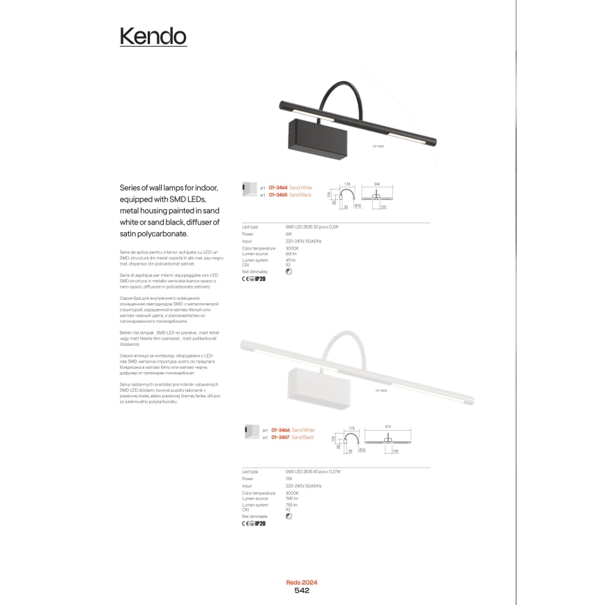 Redo 01-3466 - LED Obrazové svítidlo KENDO LED/11W/230V 51,4 cm CRI 92 bílá