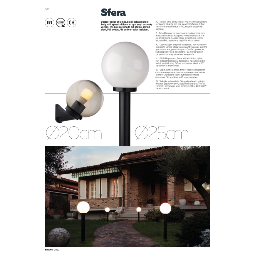 Redo 9780 - Venkovní lampa SFERA 1xE27/42W/230V IP44 25x75 cm bílá