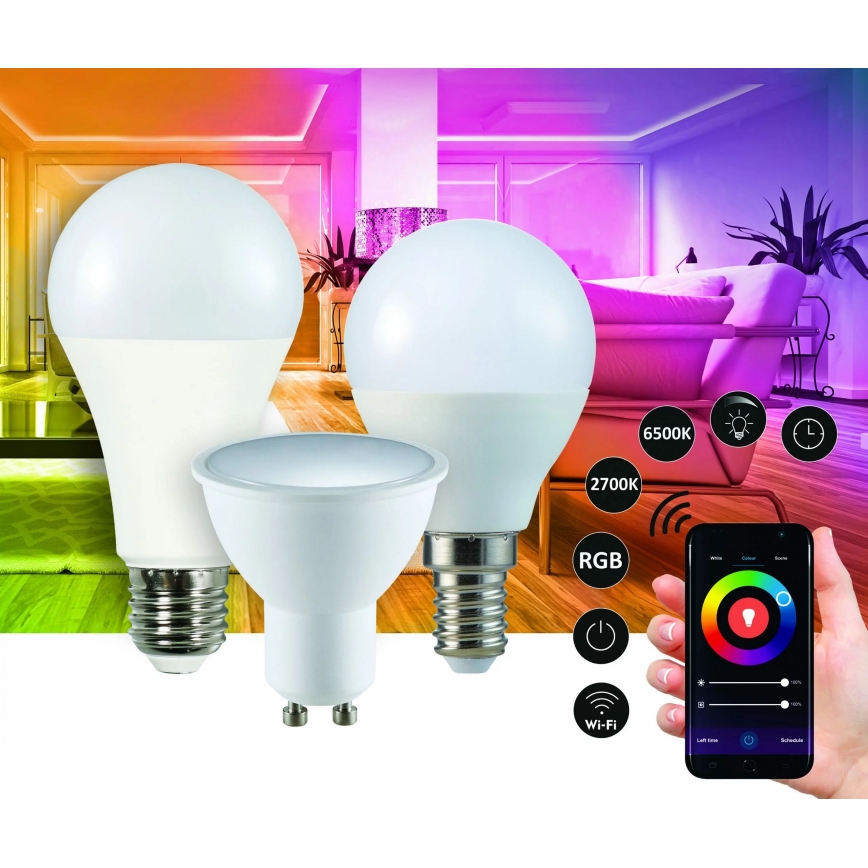 RGBW LED Stmívatelná žárovka G45 GU10/5,5W/230V 2700-6500K Wi-Fi Tuya