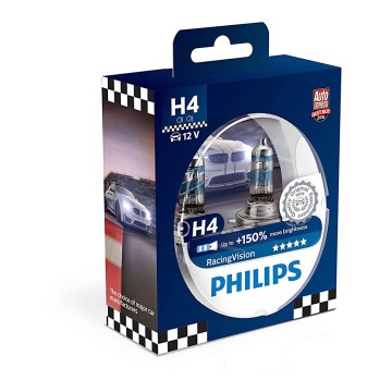 SADA 2x Autožárovka Philips RACINGVISION 12342RVS2 H4 P43t-38/55W/12V 3500K