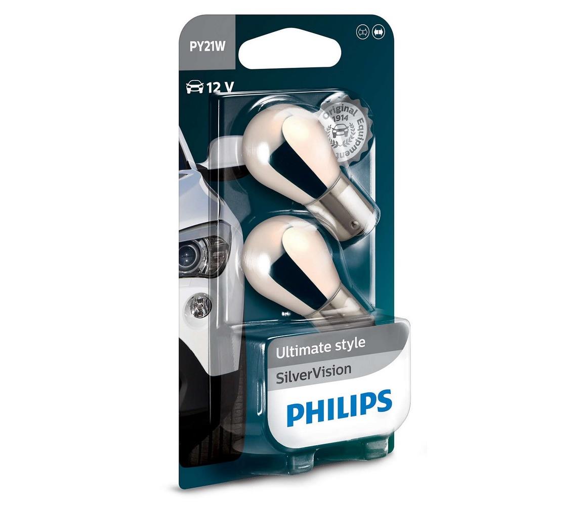 Philips SADA 2x Autožárovka Philips SILVER VISION 12496SVB2 PY21W BAU15s/21W/12V P3241
