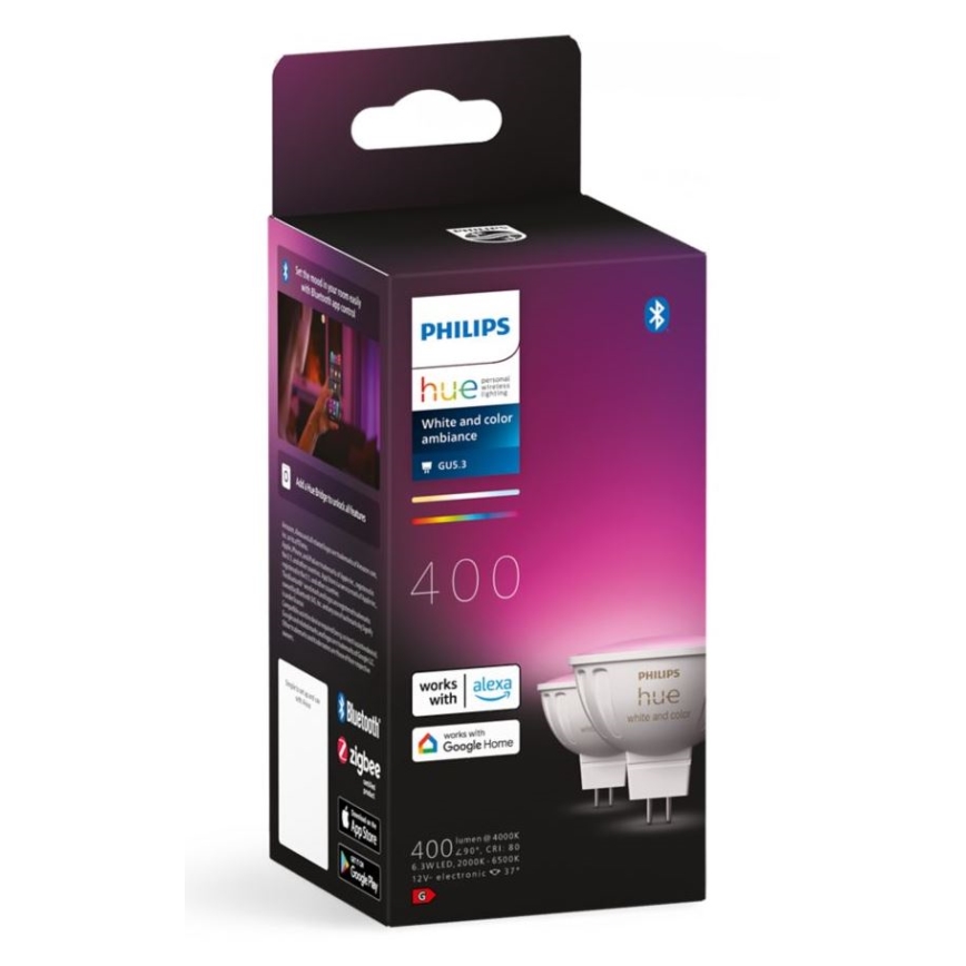 SADA 2x LED RGBW Stmívatelná žárovka Philips Hue White And Color Ambiance GU5,3/MR16/6,3W/12V 2000-6500K
