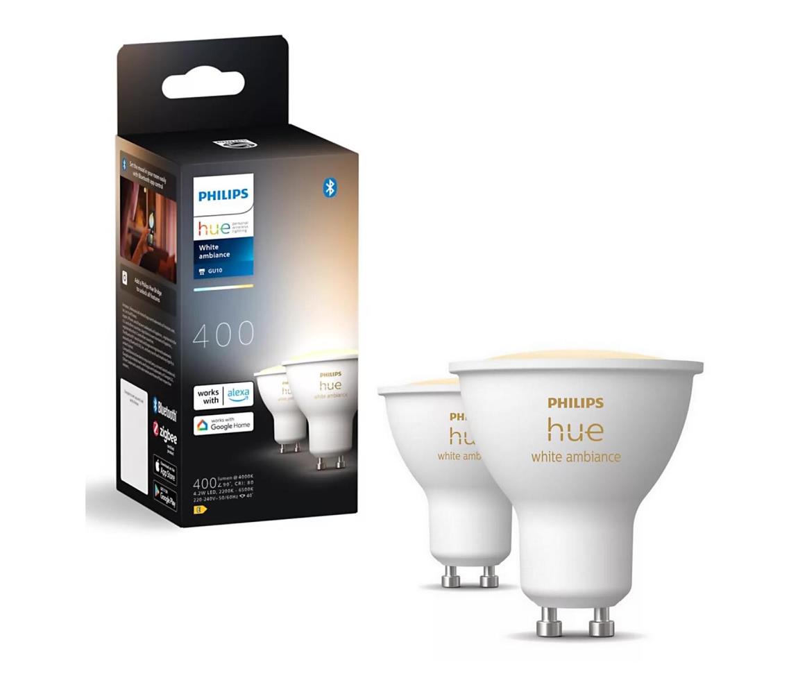 Philips SADA 2x LED Stmívatelná žárovka Philips Hue WHITE AMB. GU10/4,2W/230V 2200-6500K 