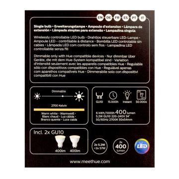 SADA 2x LED Stmívatelná žárovka Philips Hue WHITE GU10/5,2W/230V 2700K