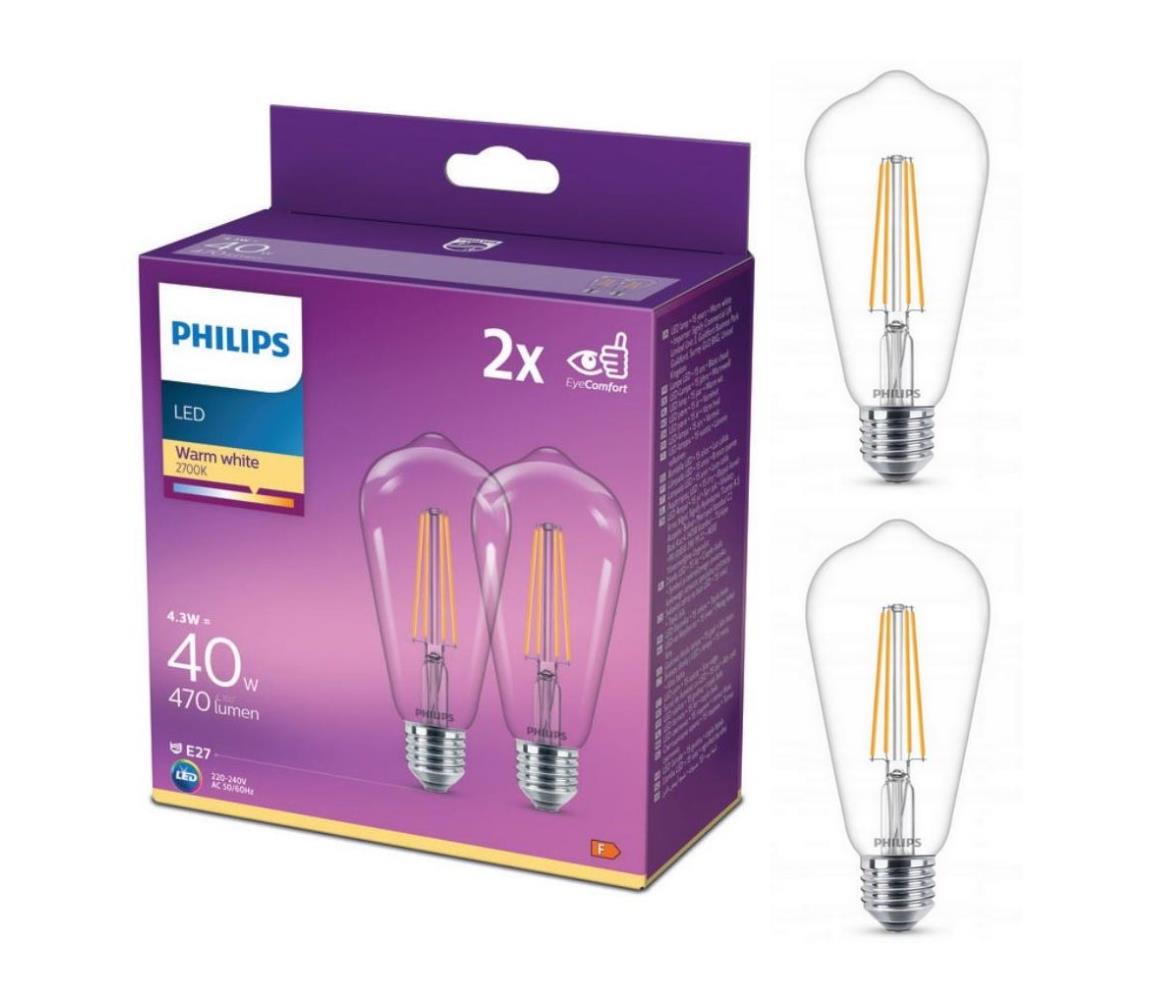 Philips SADA 2x LED Žárovka VINTAGE Philips ST64 E27/4,3W/230V 2700K 