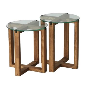 SADA 2x Odkládací stolek AMALFI pr. 40 cm hnědá/čirá