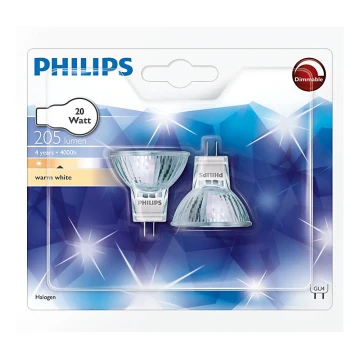 SADA 2x Průmyslová žárovka Philips HALOGEN GU4/20W/12V 3000K