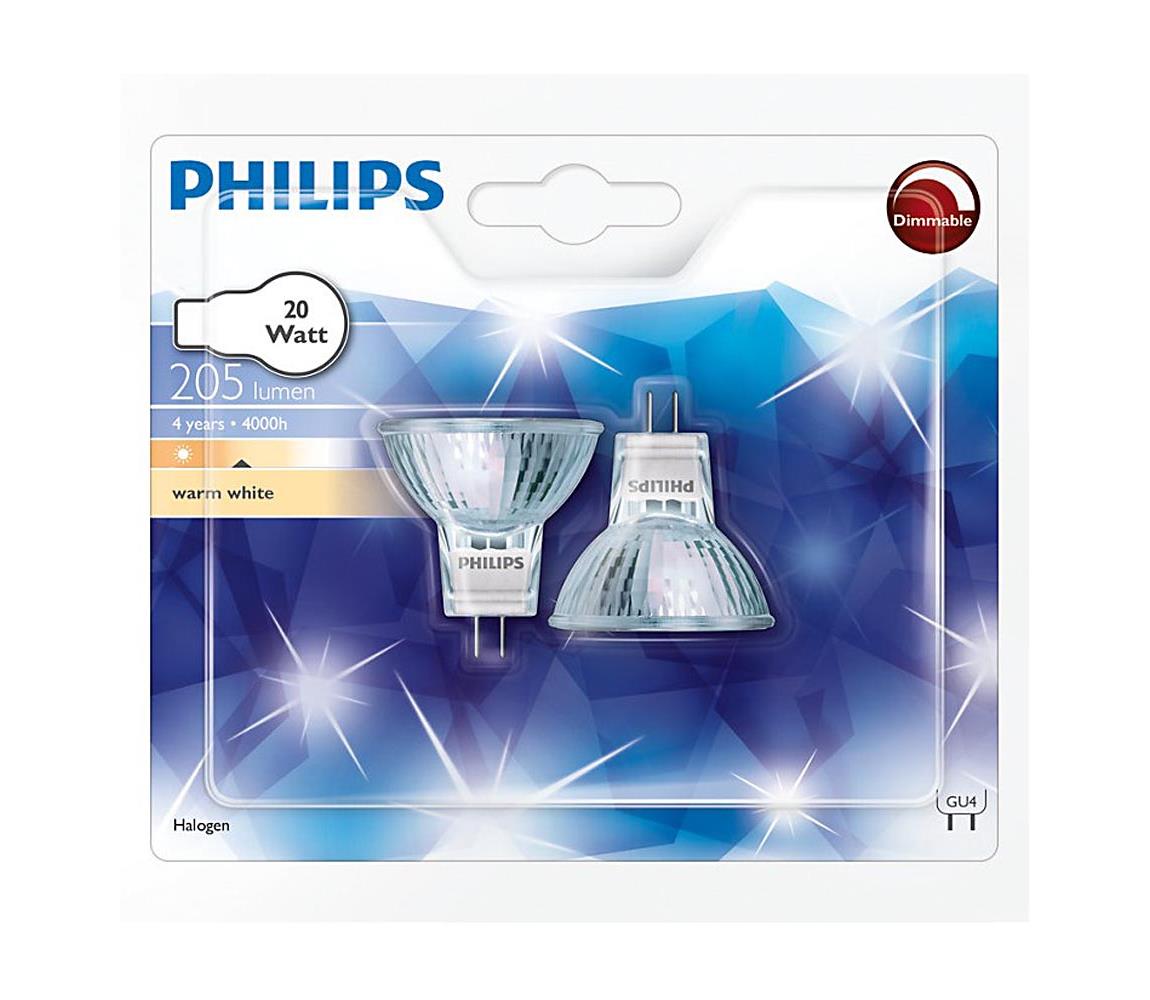 Philips SADA 2x Průmyslová žárovka Philips HALOGEN GU4/20W/12V 3000K P4798