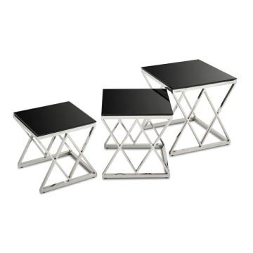SADA 3x Konferenční stolek TIMANTTI chrom/černá