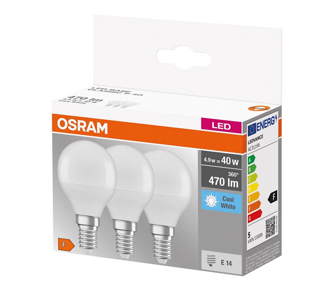 Osram SADA 3x LED Žárovka P40 E14/4,9W/230V 4000K - Osram P224596