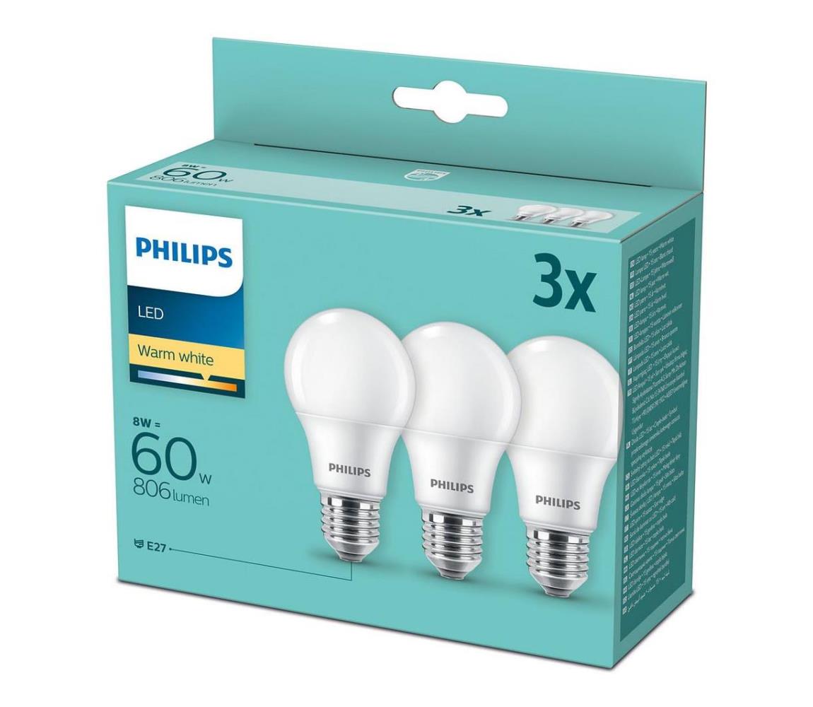 Philips SADA 3x LED Žárovka Philips A60 E27/8W/230V 2700K 