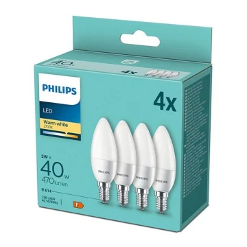 SADA 4x LED Žárovka Philips B35 E14/5W/230V 2700K