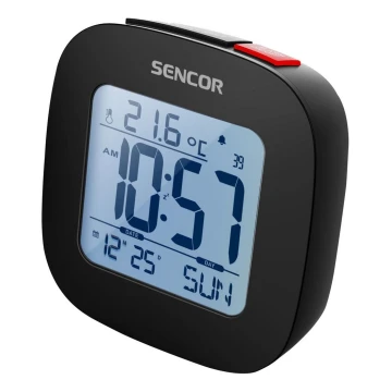 Sencor - Budík s LCD displejem a teploměrem 2xAAA černá