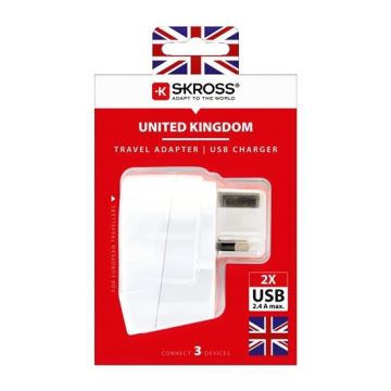 Cestovní adaptér pro UK 230V + 2x USB port