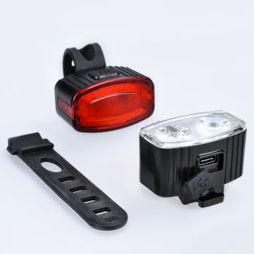 SADA 2x LED Stmívatelné nabíjecí svítidlo na kolo 350 mAh IP44 červená/bílá