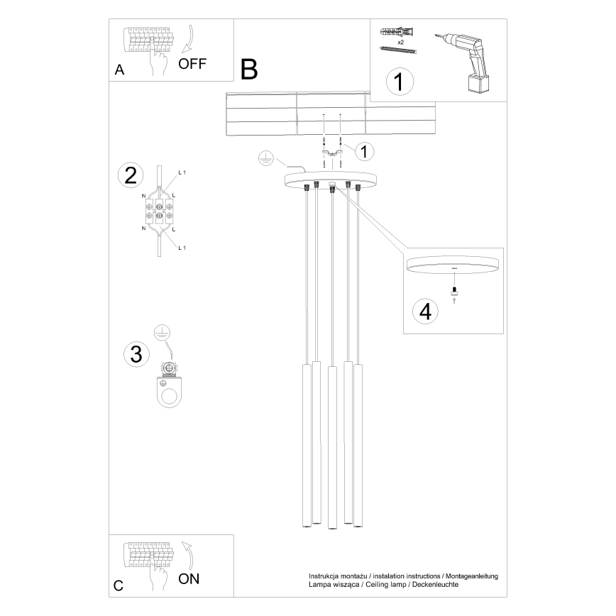 Lustr na lanku PASTELO 5xG9/8W/230V beton