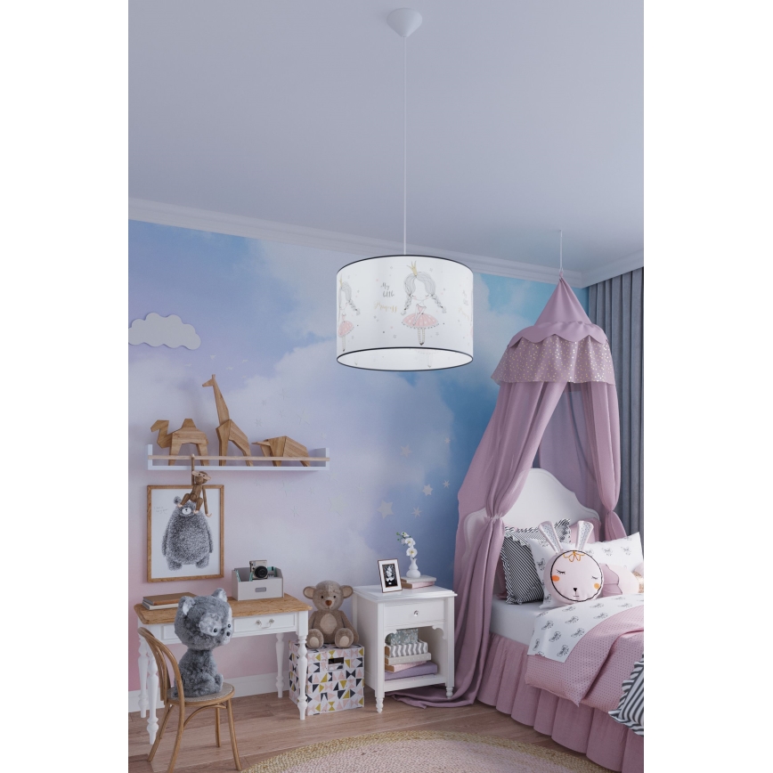 Dětský lustr na lanku PRINCESS 1xE27/15W/230V pr. 30 cm princezna