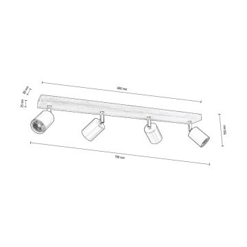 Stropní bodové svítidlo MANARA 4xGU10/5W/230V borovice – FSC certifikováno