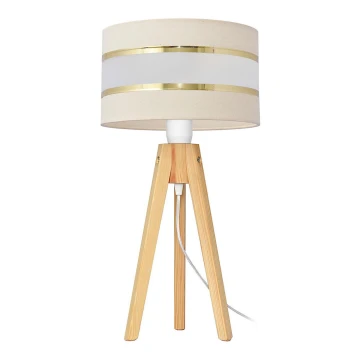 Stolní lampa HELEN 1xE27/60W/230V krémová/zlatá/borovice