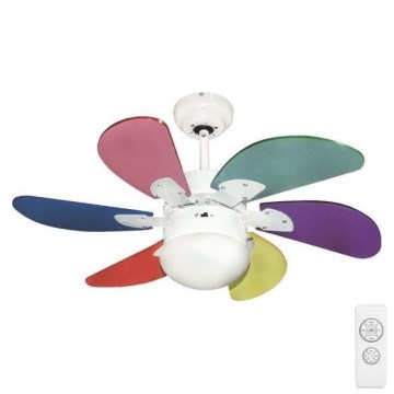 Stropní ventilátor 1xE27/70W/230V pr. 90 cm pestrobarevná + dálkové ovládání