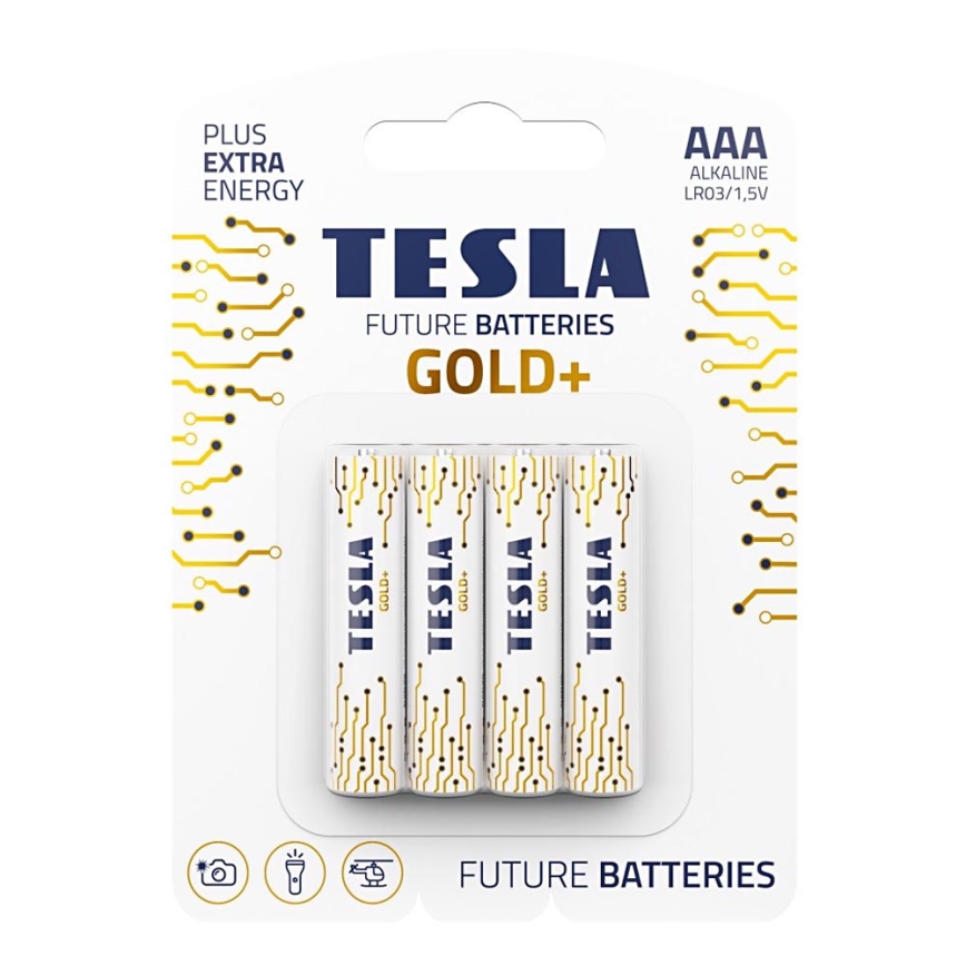 Tesla Batteries - 4 ks Alkalická baterie AAA GOLD+ 1,5V 1350 mAh