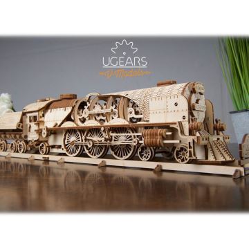 Ugears - 3D dřevěné mechanické puzzle V-Express parní lokomotiva s tendrem