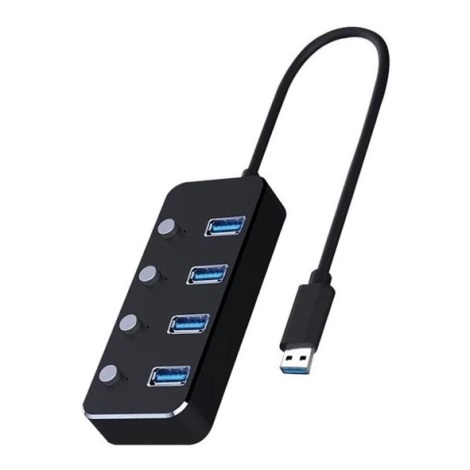 USB Rozbočovač se spínači 4xUSB-A 3.0 černá