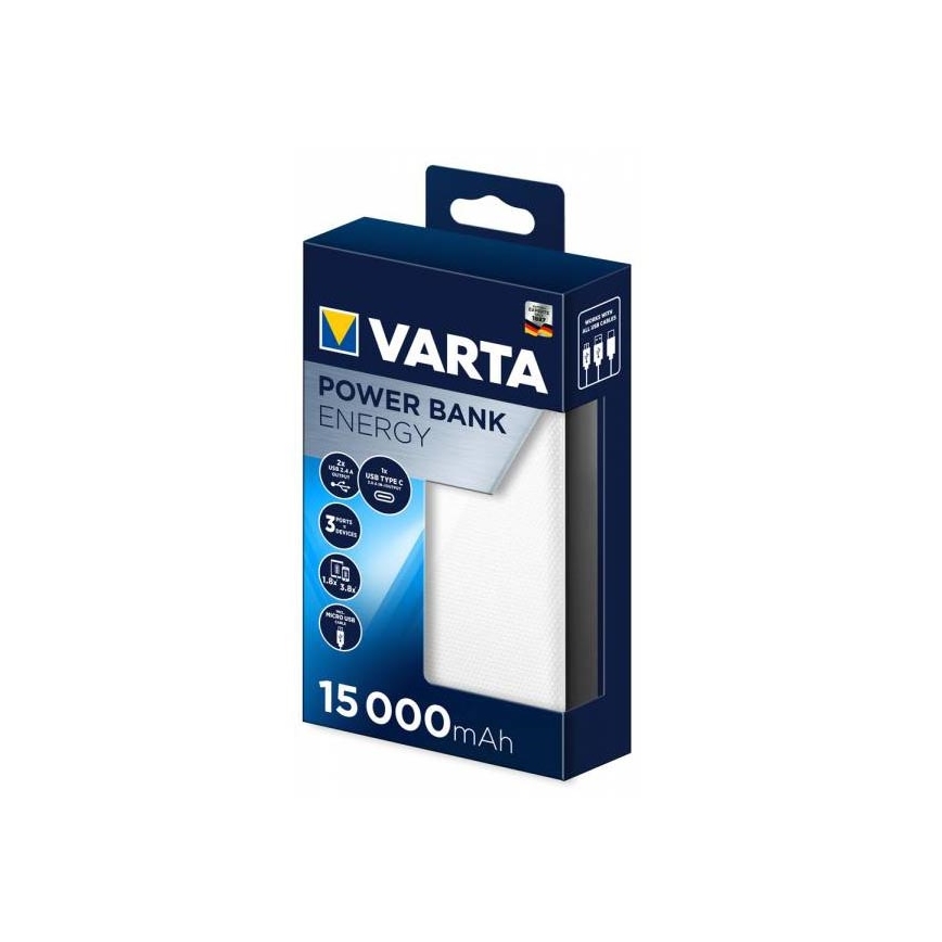 Varta 57977101111 - Power Bank ENERGY 15000mAh/2x2,4V bílá