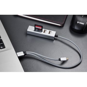Yenkee - USB 2.0 a USB-C OTG rozbočovač a čtečka karet