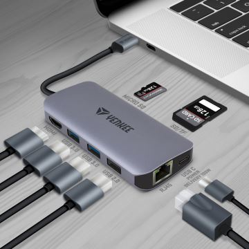 Yenkee - Víceportový adaptér 8v1 USB typu C